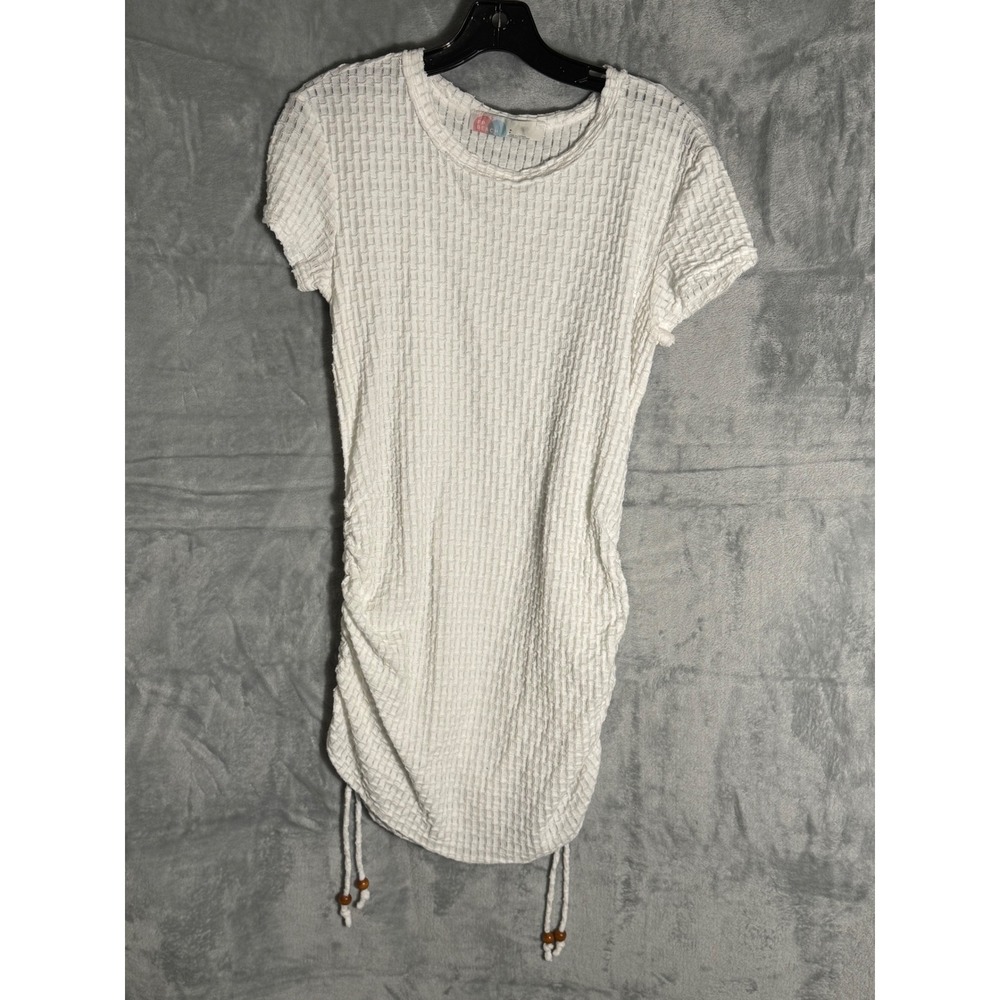 FP Beach Free People White Ruched Textured Mini Dress Small swim cover